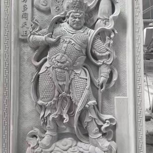 邵阳 芝麻灰花岗岩人物雕刻——多闻天王