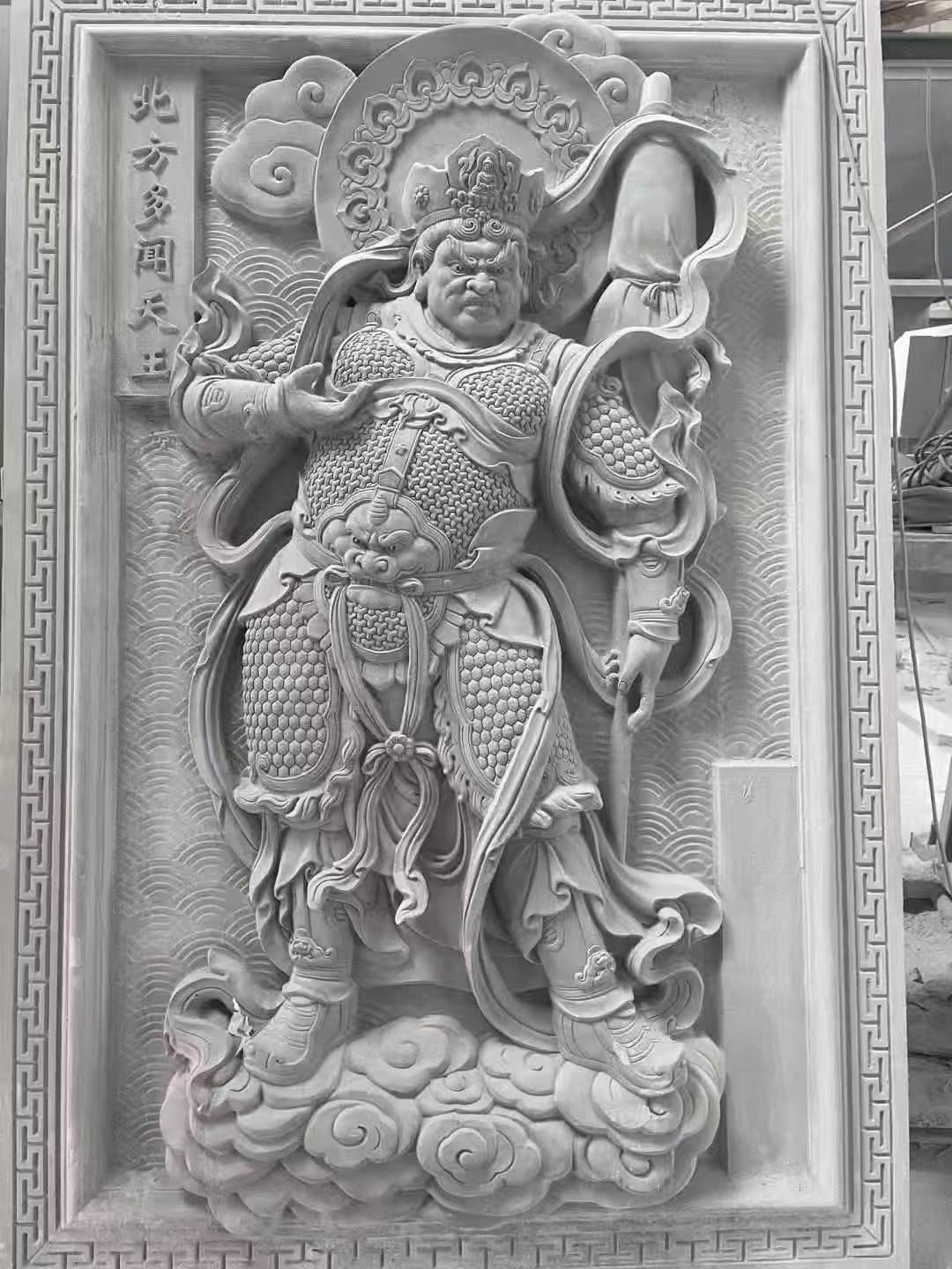 邵阳 芝麻灰花岗岩人物雕刻——多闻天王